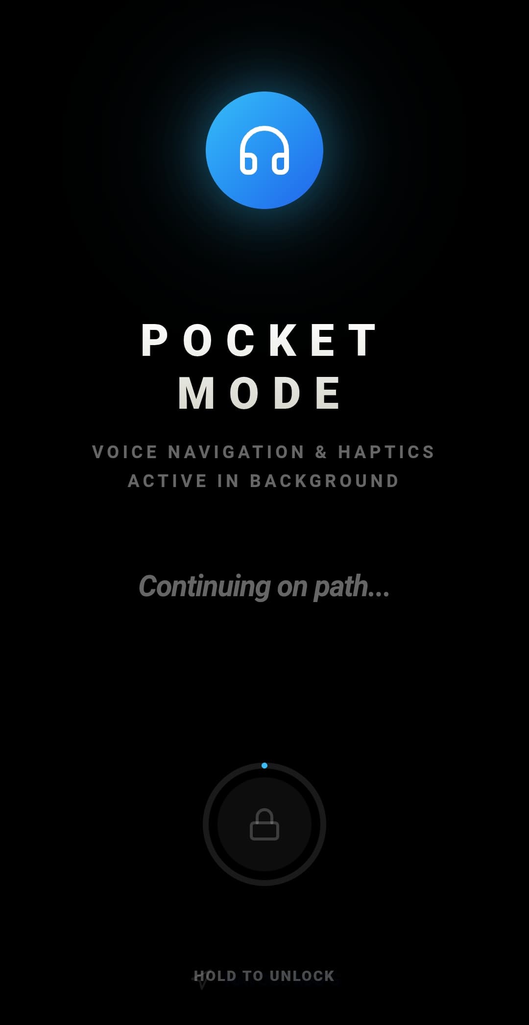 Smartphone showing Navous accessibility mode with high-contrast UI and voice guidance buttons